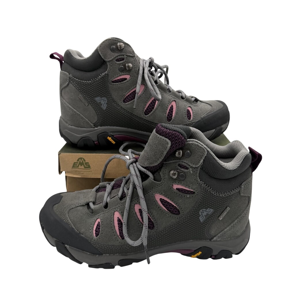 EMS Journey Mid WP Boots Womens Size 8 Gray Suede Waterproof Vibram Hiking